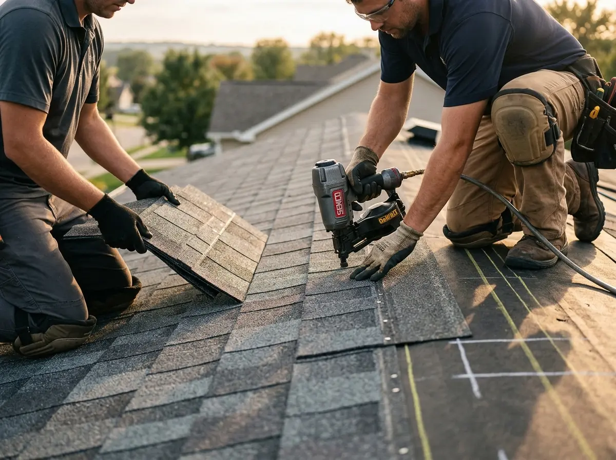 Professional roofer working on a residential roof in Federal Way